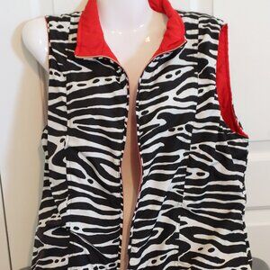 Casual Identity Zebra Print/ Red Reversable Vest Women's Size Large Casual Cozy